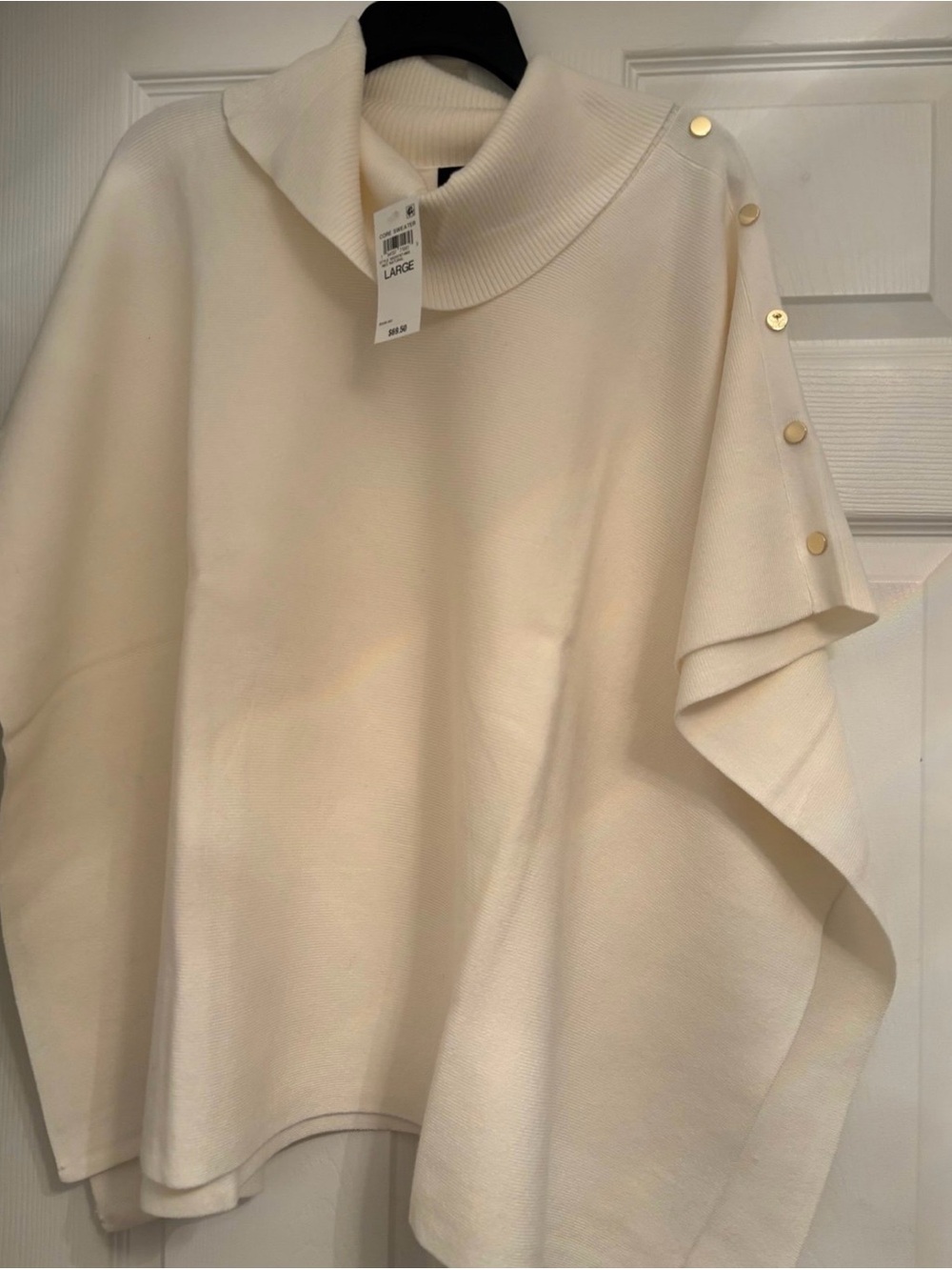 New JM Collection Women’s Cowl-Neck Button-Detail Poncho, Size L